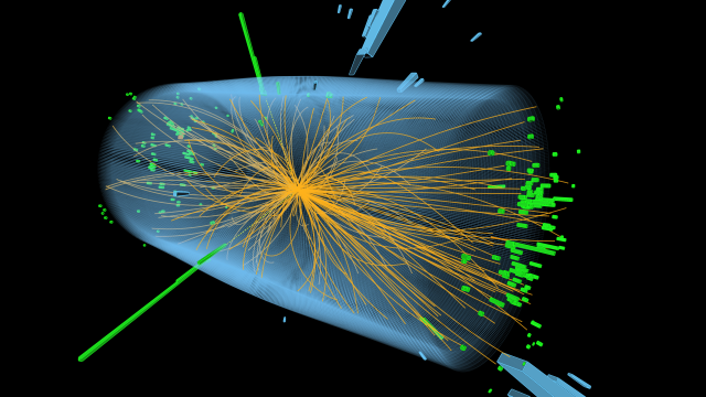   Désintégration d’un boson de Higgs en deux photons. © Cern