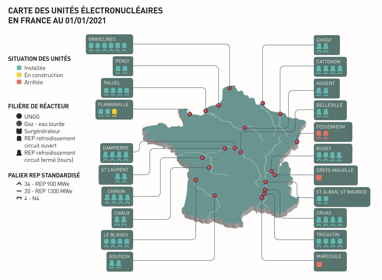 Map of nuclear power plants in France 