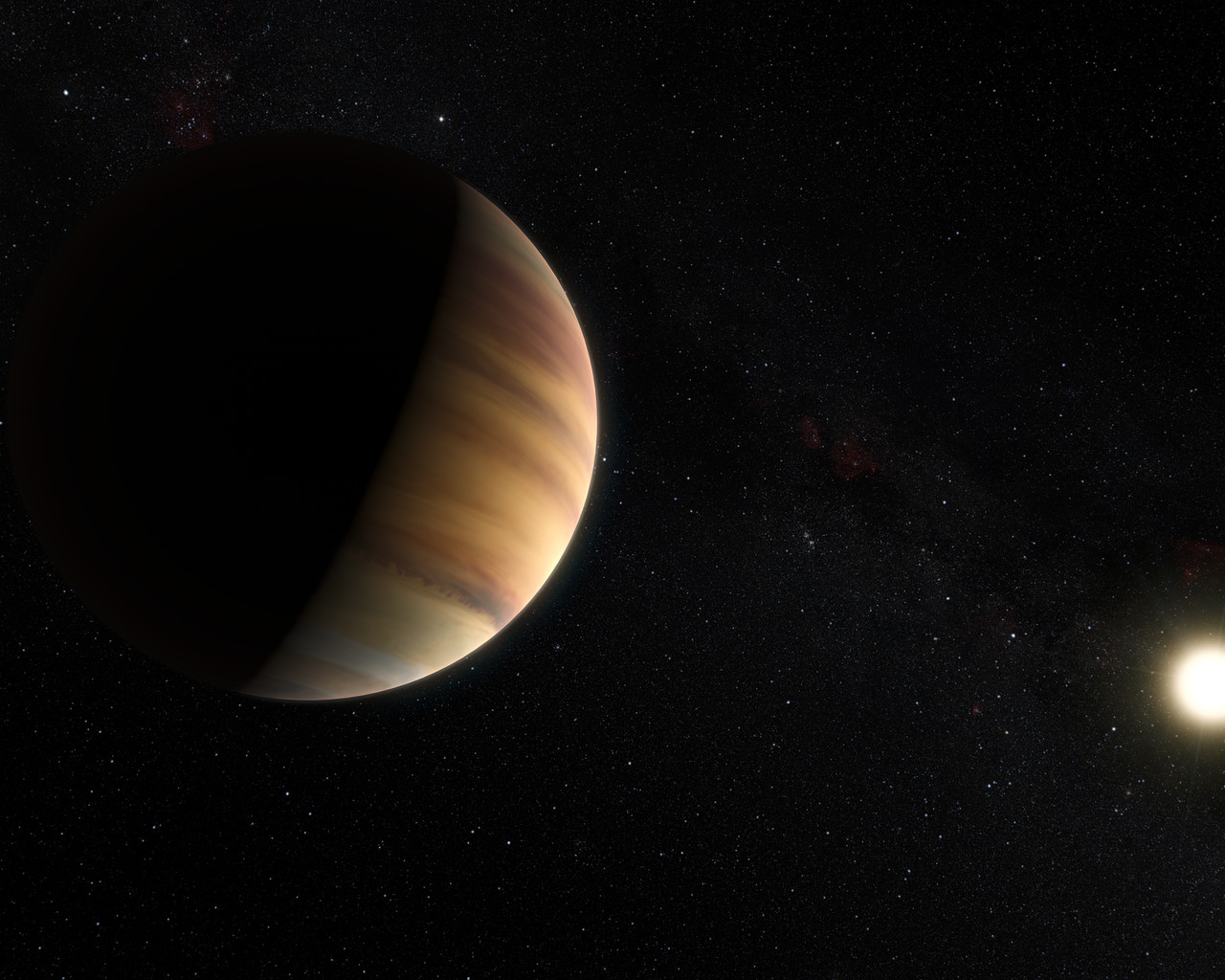 51 Pegasi b, première exoplanète détectée en 1995, vue par un artiste.