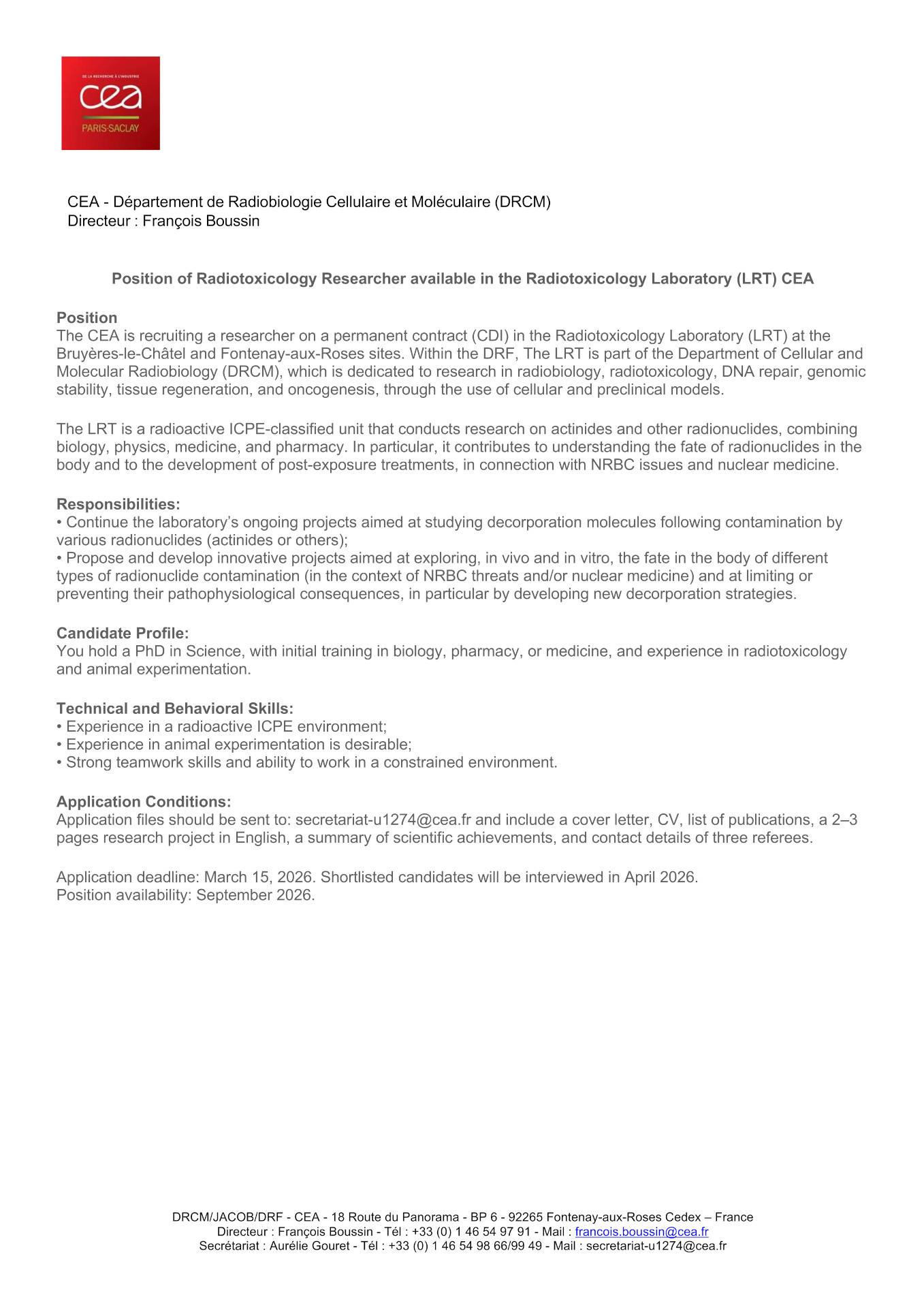 Chercheur en Radiotoxicologie au CEA