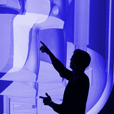 Le mur d'images de la DEN, sur le centre de Paris-Saclay, permet de visualiser en immersion 3D des résultats de simulations de fonctionnement ou de procédés liés aux réacteurs nucléaires. Modélisation en soutien à la conception d'un réacteur à neutrons rapides refroidi au sodium (projet Astrid). Etude de la tenue mécanique des structures à la propagation d'une onde de pression.