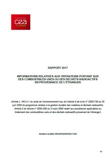 Rapport 2017 - Inventaire combustibles usés & déchets radioactifs étrangers