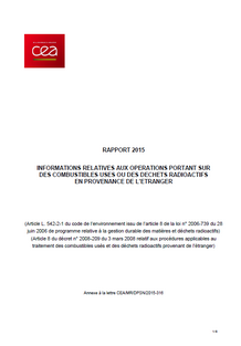 Rapport 2015 - Inventaire combustibles usés & déchets radioactifs étrangers 