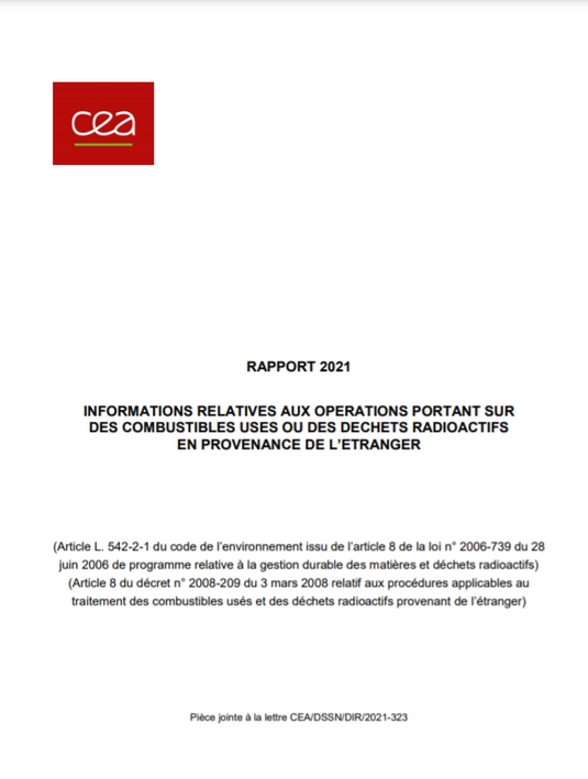 Rapport 2021 - Inventaire combustibles usés & déchets radioactifs étrangers