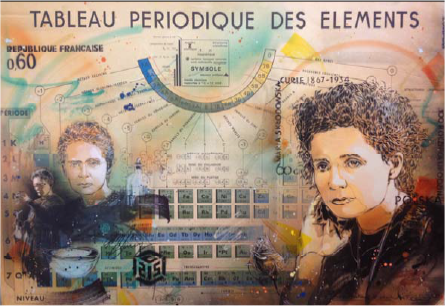 Marie Curie, née Maria Skłodowska, peinte sur un ancien tableau des éléments, peint par C215 - ©CEA