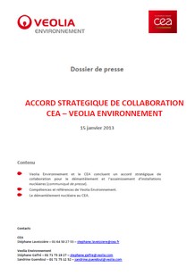 Accord stratégique de collaboration CEA – Veolia Environnement
